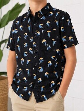 Ditch Plains by Ricky Singh Toucan Print Short Sleeve Button-Up Shirt